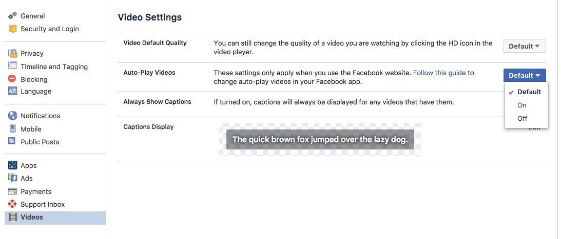 how to turn off autoplay on facebook desktop