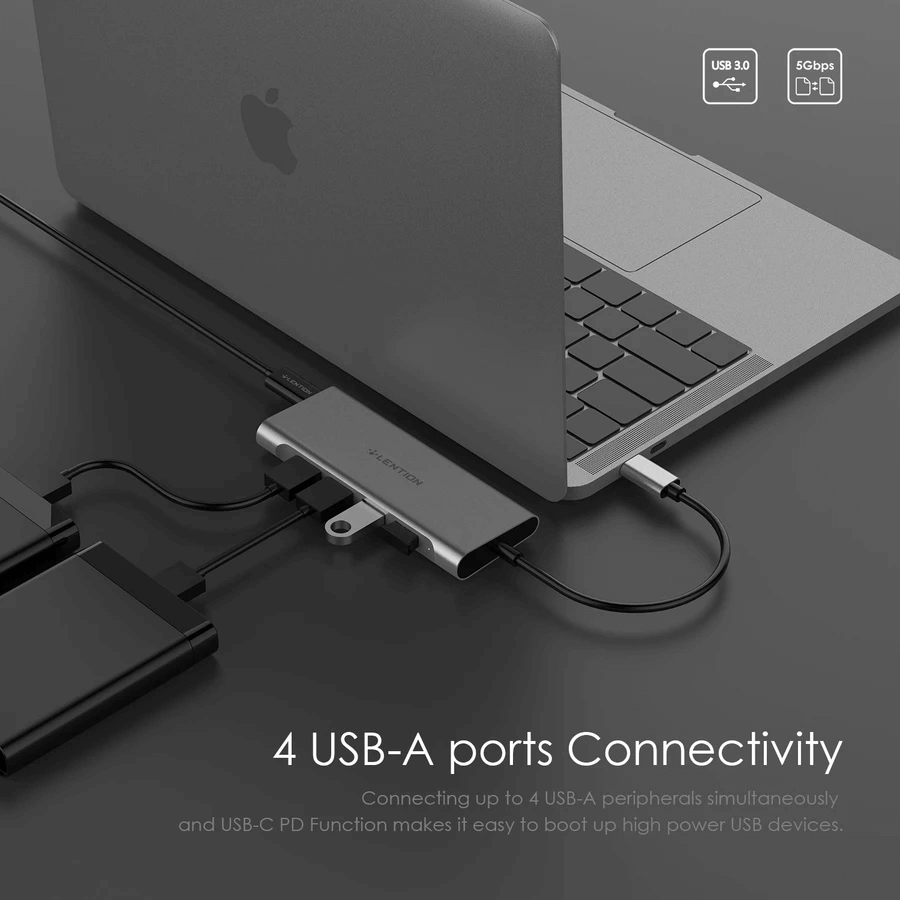 LENTION 6 in 1 Long Cable USB-C Hub with 4K HDMI
