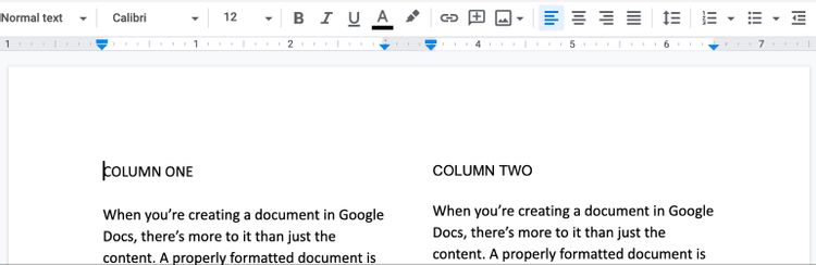 Adjust Margins for Columns in Google Docs