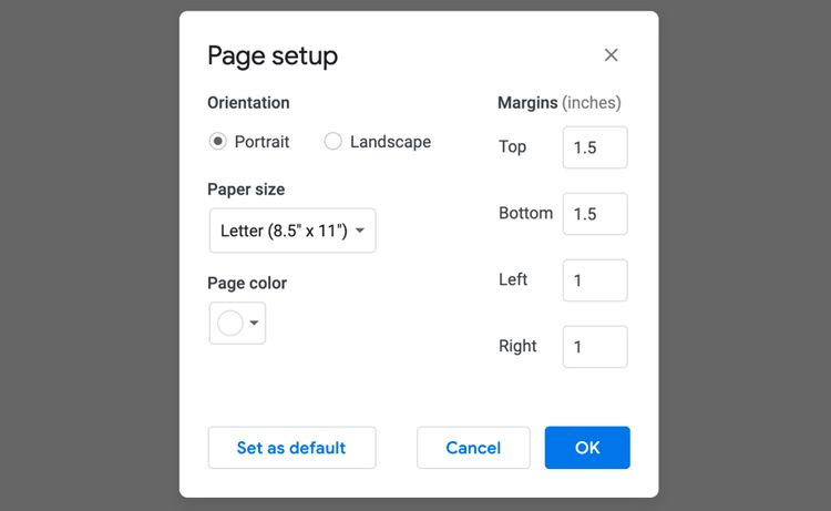Set Default Page Margins in Google Docs
