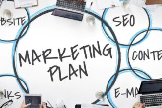 business marketing strategy plan written on table